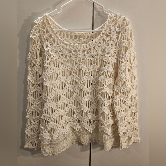 Everleigh Anthropologie Womans Large Cream Crocheted Sweater - Picture 1 of 5